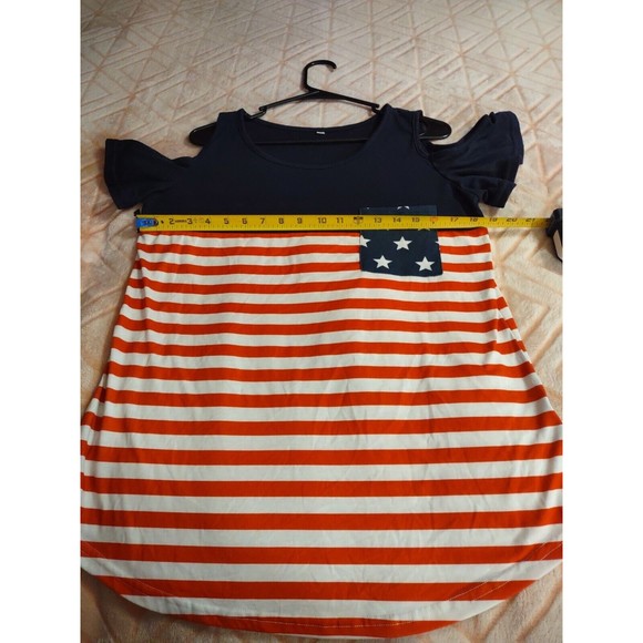 Unbranded Top Red White And Blue Stars And Stripes Cold Shoulder Size M - Picture 5 of 7